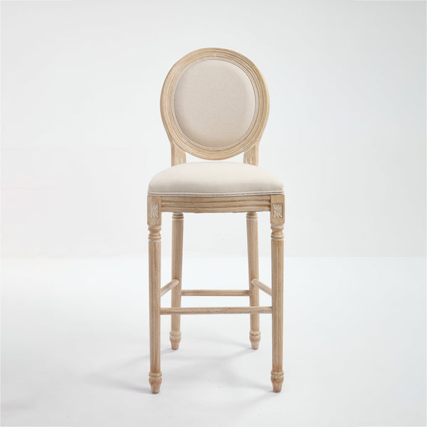 English Elm French Country Bar Chairs Set Of 2 - Elegant Upholstered Round-Back Design For Kitchen & Dining W3426P324576