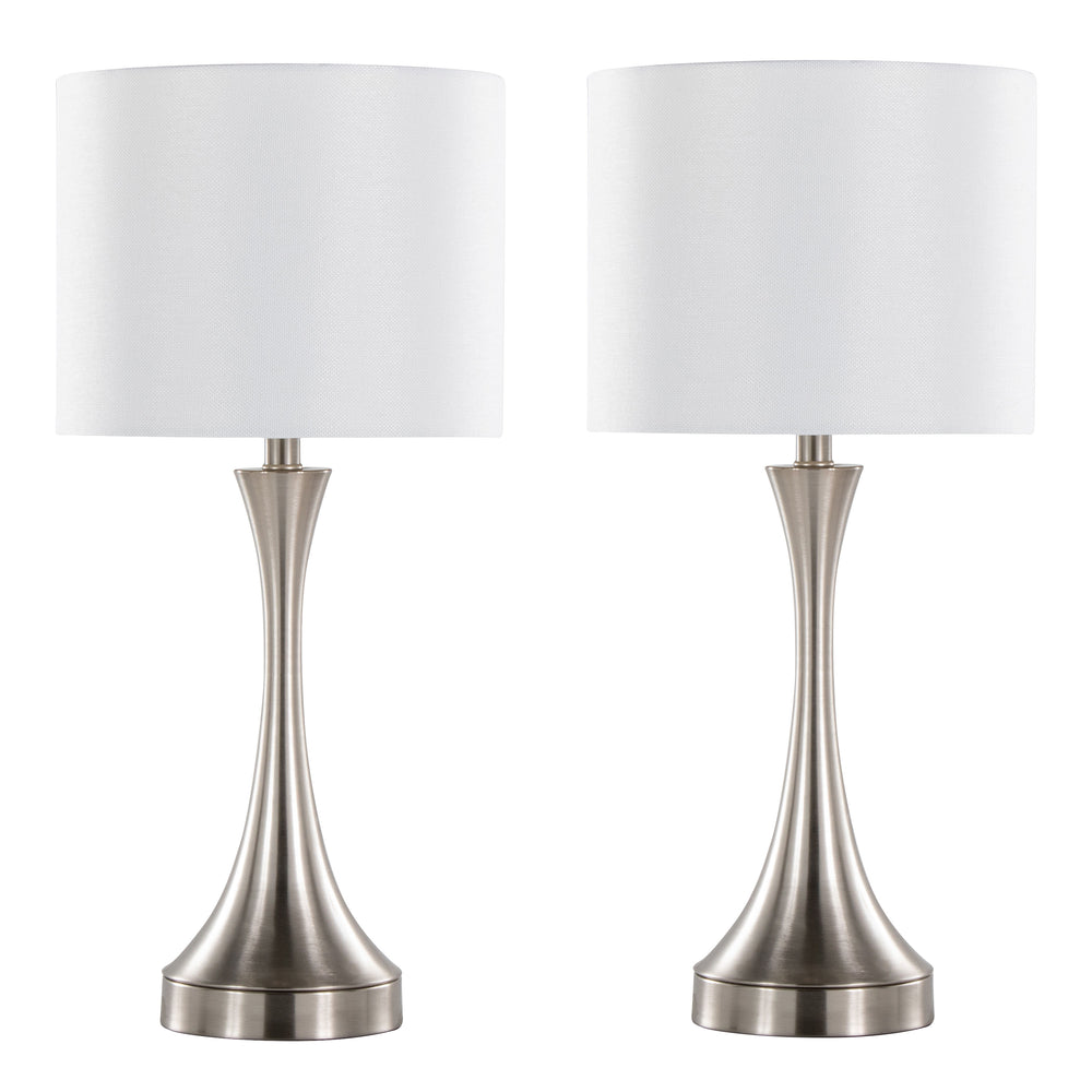 English Elm Lenuxe 25" Contemporary Metal Table Lamp Set of 2 in Brushed Nickel with White Linen Shade & USB Port B202P224079