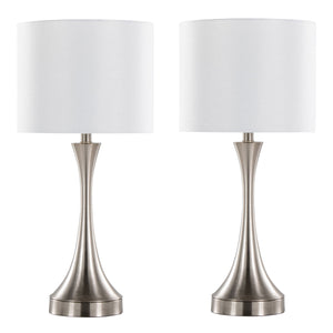 English Elm Lenuxe 25" Contemporary Metal Table Lamp Set of 2 in Brushed Nickel with White Linen Shade & USB Port B202P224079