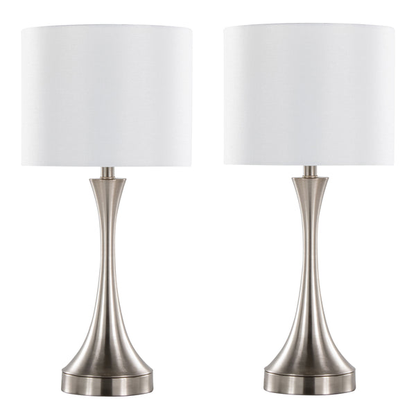 English Elm Lenuxe 25" Contemporary Metal Table Lamp Set of 2 in Brushed Nickel with White Linen Shade & USB Port B202P224079