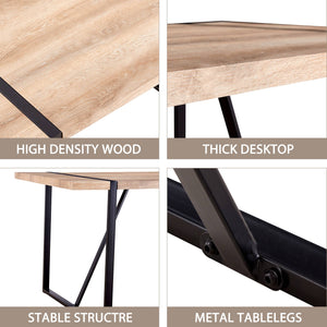 English Elm Rustic 55" Industrial Rectangular Dining Table for 4-6, 1.5" Engineered Wood Top, Black Metal Legs W1512P409971