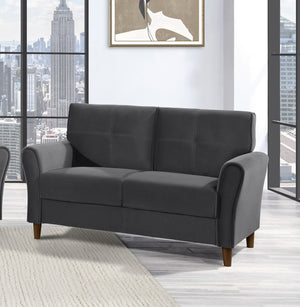 English Elm Gray Velvet Upholstery Loveseat with Tufted Plush Seatbacks, Flared Arms & Solid Wood Frame, Modern Comfort B011P204913