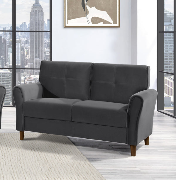 English Elm Gray Velvet Upholstery Loveseat with Tufted Plush Seatbacks, Flared Arms & Solid Wood Frame, Modern Comfort B011P204913