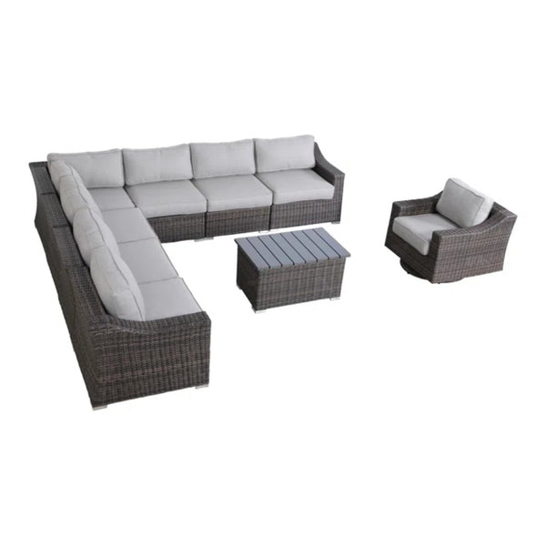 English Elm Outdoor 7-Person Wicker Sectional Set – Pre-Assembled, Plush Cushions, Modular Design For Comfort B120S00108-GIGA