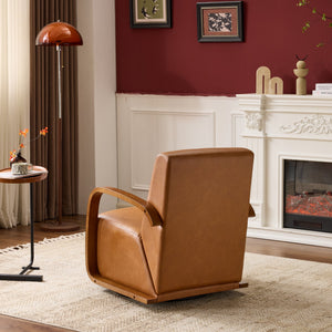 English Elm single-person ergonomic swivel leisure sofa chair in antique brown faux leather with casters and lumbar support W3248P354244