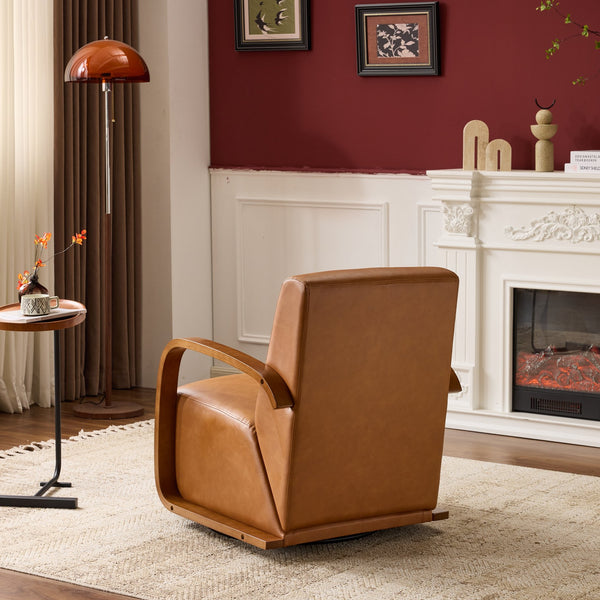 English Elm single-person ergonomic swivel leisure sofa chair in antique brown faux leather with casters and lumbar support W3248P354244