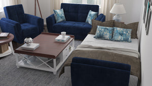 English Elm PrimeNest NimbusFlow Collection Upholstered Convertible Loveseat with Storage, Sleeper, Chenille Comfort Blue B030P281733