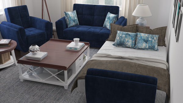 English Elm PrimeNest NimbusFlow Collection Upholstered Convertible Loveseat with Storage, Sleeper, Chenille Comfort Blue B030P281733