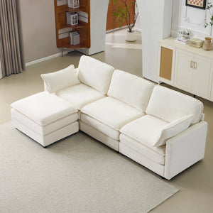 English Elm 104" Plush Cloud Modular 3-Seater Sofa with Ottoman, Beige Corduroy, High-Resilience Foam Comfort W1829S00063