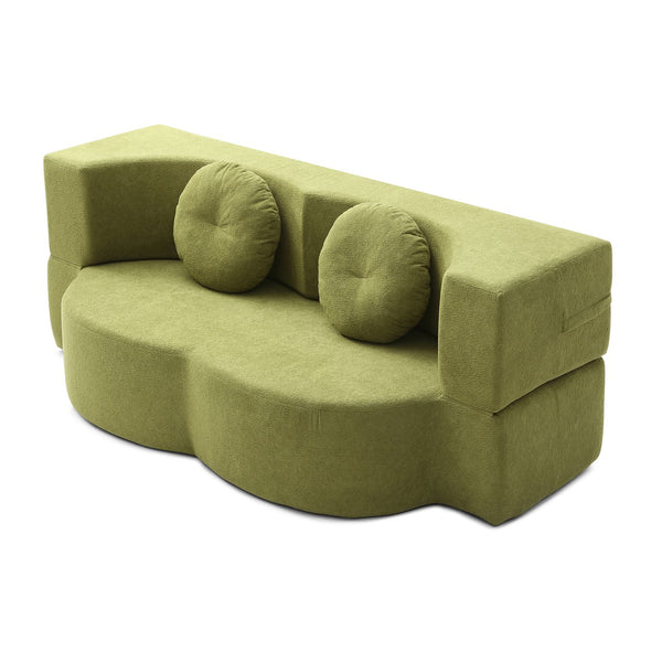 English Elm 2-in-1 Folding Sofa Bed with Plush Foam Support — Convertible Floor Couch to Queen Guest Sleeper Green W1117P325077