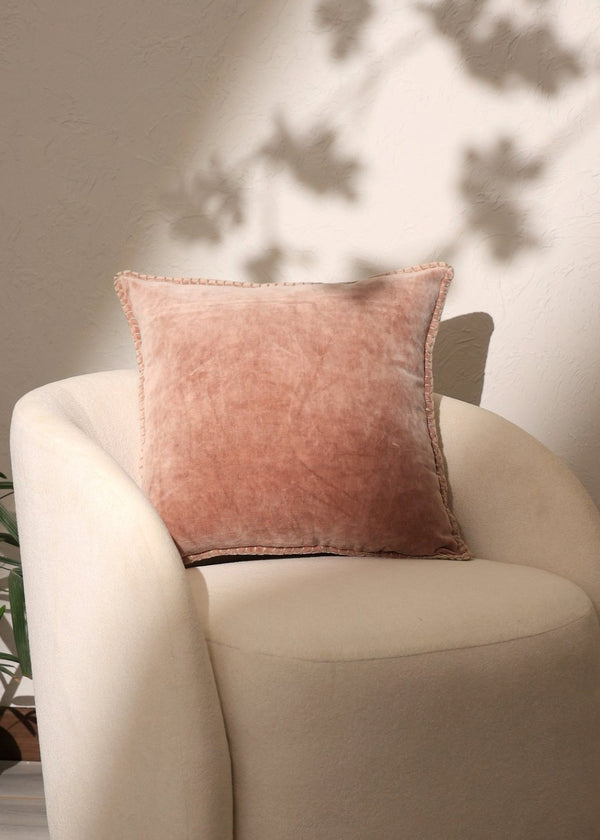 English Elm Stonewashed Cotton Velvet Throw Pillow - Hand-Stitched Edges, Plush Comfort, Vibrant Pink 19"X19" B346P321254-GIGA