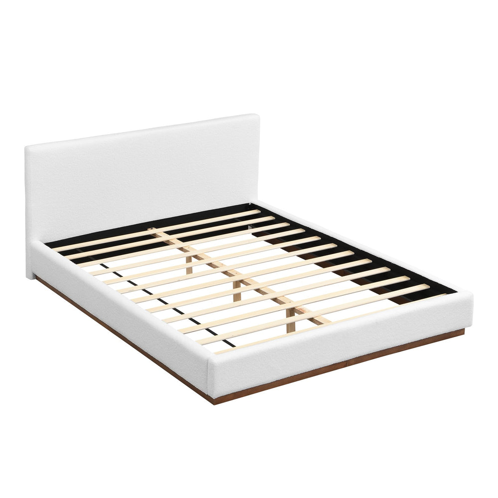 English Elm Christopher Knight Home® - Elegant White Bouclé Upholstered Bed with Solid Wood Grain Base, 11 Slats & 800lb Support, Queen N769Q349213A
