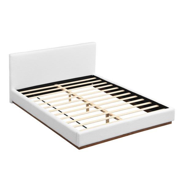 English Elm Christopher Knight Home® - Elegant White Bouclé Upholstered Bed with Solid Wood Grain Base, 11 Slats & 800lb Support, Queen N769Q349213A