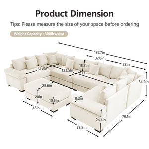 English Elm Oversized Modular Sectional Couch - Cloud-Like Comfort With Extra Wide Armrests & Movable Ottoman! W714S01316-GIGA