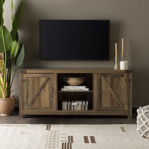 English Elm Walker Edison - Farmhouse Rustic Oak Barn Door TV Stand for TVs up to 65" — Modern Farmhouse MDF Storage Console B185P169338