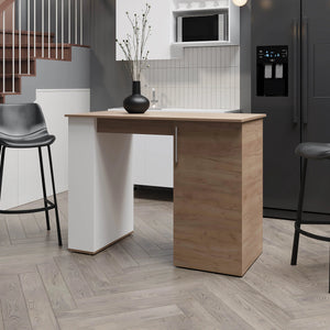 English Elm White White and Natural Oak Kitchen Island with 1 Door, 5 Open Shelves for Rustic Modern Storage Elegance B062P290292