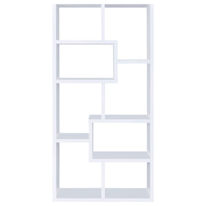 English Elm Geometric Bookcase with 7 Open Shelves for Home Decor, Modern Sturdy Engineered Wood Accent Tower White 71.88 L x 14.14 W x 8.89 H B011P305075