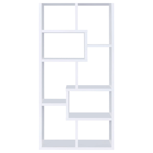 English Elm Geometric Bookcase with 7 Open Shelves for Home Decor, Modern Sturdy Engineered Wood Accent Tower White 71.88 L x 14.14 W x 8.89 H B011P305075