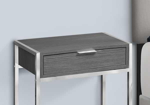 English Elm Accent Table - Modern Grey Laminate & Chrome Metal With Storage Drawer For Living Room & Bedroom B2710P219307