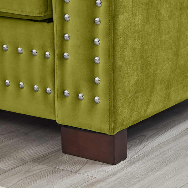 English Elm Modern Velvet Sofa With Square Armrests, Silver Nailhead Trim & Hidden Storage In Green Upholstery W1097S00186