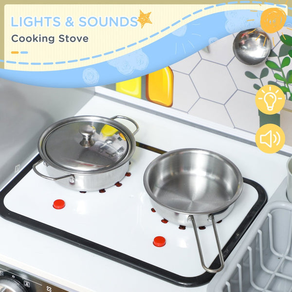 English Elm Qaba Kids Pretend Play Kitchen with Lights Sounds Running Water and Coffee Machine W2225P249830