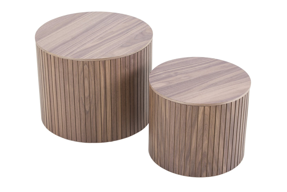 English Elm MDF Handcrafted Walnut Nesting Side Tables Set of 2 — Seamless Curved Edge, Versatile End & Coffee Table (Black) W2085P231698