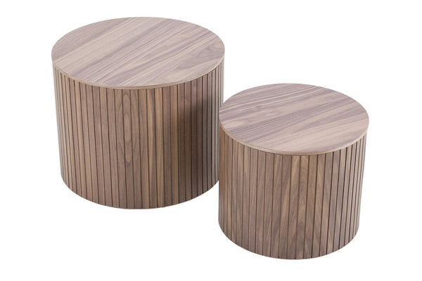 English Elm MDF Handcrafted Walnut Nesting Side Tables Set of 2 — Seamless Curved Edge, Versatile End & Coffee Table (Black) W2085P231698