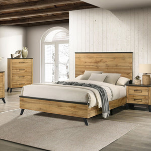 English Elm Fraser Weathered Brown Natural Pine Queen Panel Bed with Rectangular Headboard Rustic Farmhouse Charm B062P378460