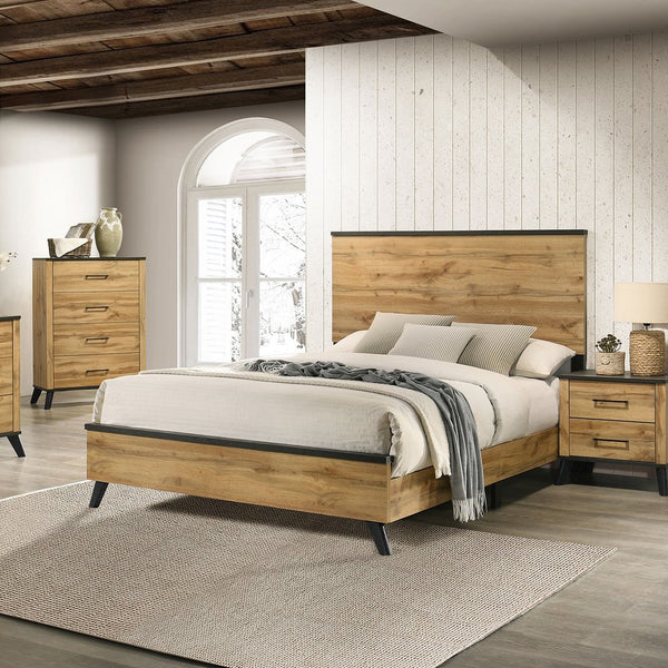 English Elm Fraser Weathered Brown Natural Pine Queen Panel Bed with Rectangular Headboard Rustic Farmhouse Charm B062P378460