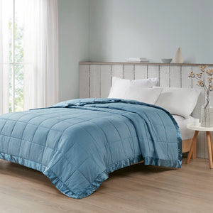 JLA Home Madison Park - Oversized Plush Down Alternative Blanket with Satin Trim, Hypoallergenic, Moisture-Wicking, Durable Luxury Slate Blue MP51-7647