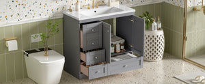 English Elm 36 Inch Shaker Bathroom Vanity with Resin Sink Four Soft Close Drawers Mdf Cabinet Gray N729P000028E