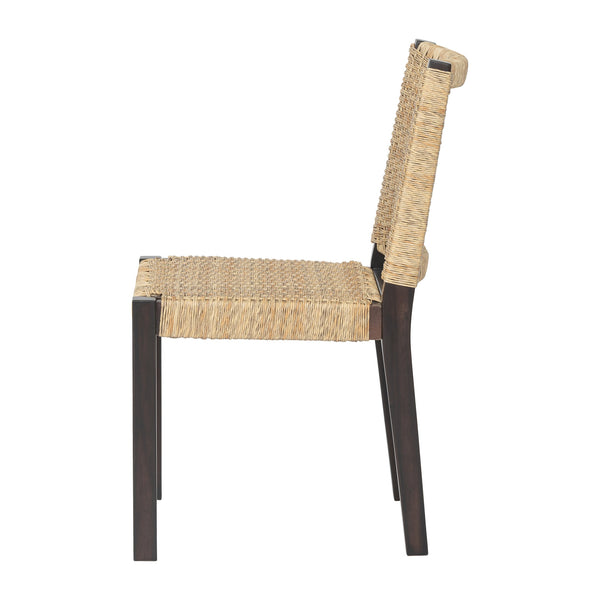 English Elm Farmhouse Solid Wood Dining Chairs Set of 2 with Rattan Backrest, Champagne Finish, Durable Craftsmanship Walnut N842P271333D