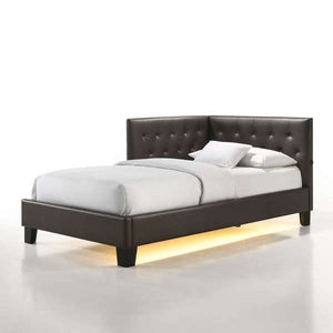 English Elm Julesburg Twin Corner Bed Brown PU with Tufted Headboard, USB A+C Ports & Sensor Night Lights B2740P372708