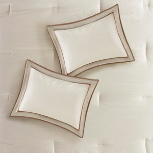 English Elm 7 Genevieve 7-Piece King Comforter Set Taupe Brown Sheen Polyoni Bedding w/ Decorative Pillows and Bedskirt B03597133