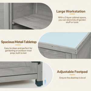 English Elm Potting Bench Outdoor Hemlock Wood Metal Top Cabinet Farmhouse Garden Workstation W1390P407461