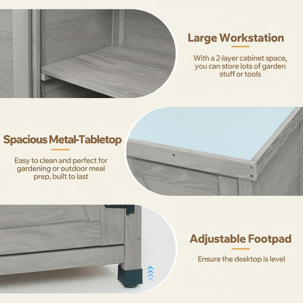 English Elm Potting Bench Outdoor Hemlock Wood Metal Top Cabinet Farmhouse Garden Workstation W1390P407461