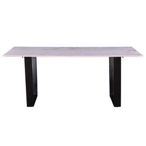 English Elm Modern Rectangular Marble Dining Table with Iron Base, Seats 6-8, Easy Assembly, Sleek Entertaining Surface B2741S00018