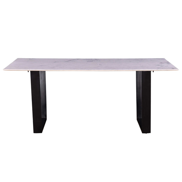 English Elm Modern Rectangular Marble Dining Table with Iron Base, Seats 6-8, Easy Assembly, Sleek Entertaining Surface B2741S00018