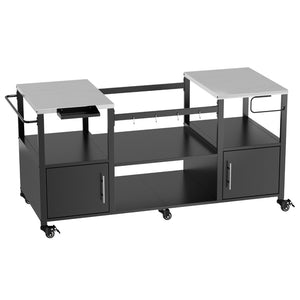 English Elm Outdoor Heavy Duty Steel Kamado Grill Cart with Locking Casters and Storage Boxes W3190P305792