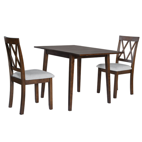 English Elm Foldable Extendable Dining Table Set with Drop Leaves and 4 Upholstered Chairs for Small Spaces Brown N752S010617D