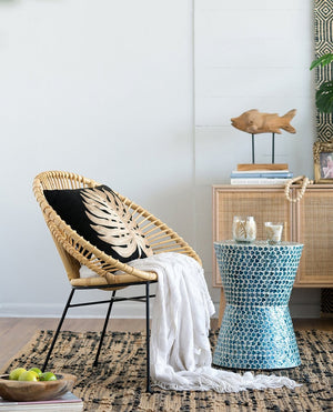 English Elm D14x20" Cylindrical Garden Capiz Stool with Luxe Gold Shell Pattern, Modern Accent Side Table Blue Multi W2078P290748