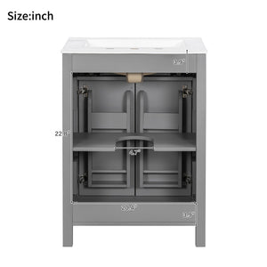 English Elm Modern 48 Inch Freestanding Bathroom Vanity Dual Ceramic Sinks Soft Close Gold Handles Grey N729P000008E