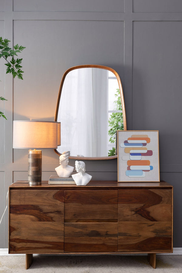 English Elm 16x16x23.5" Gray and Silver Brushed Table Lamp with Drum Shade, Iron & Mango Wood Base, Modern Bedside Accent W2078P399250