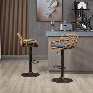 English Elm Modern Swivel Bar Stools Set of 2 Adjustable Counter Height Chairs with Linen Seat Vintage Gold Frame Gray W39594823