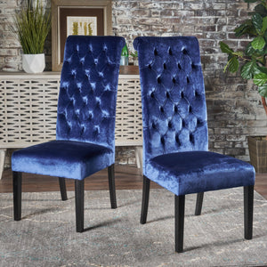 English Elm Christopher Knight Home® - GEORGE Velvet Tufted Hi-Back Dining Chair Set of 2 Navy Blue with Rolled Top, Birch Wood Frame Durable Comfort 52321.00NVLTNBL