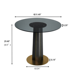 English Elm Modern Round Negotiation Table - 85Cm Tempered Glass Top With Black Legs & Gold Base For Elegance W1535S00592