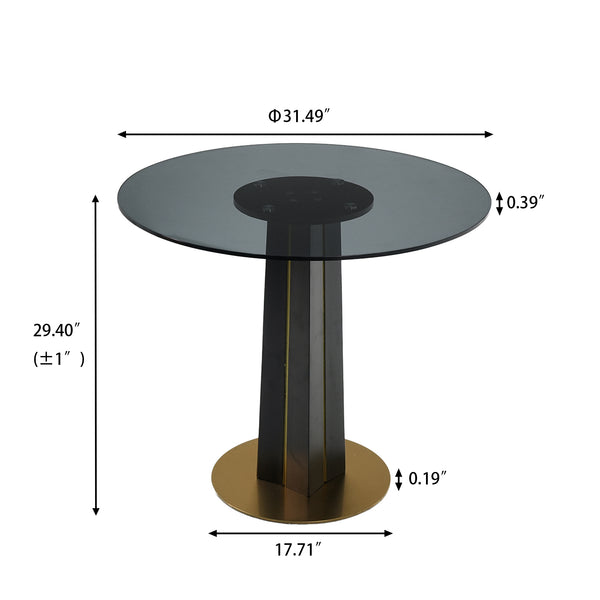 English Elm Modern Round Negotiation Table - 85Cm Tempered Glass Top With Black Legs & Gold Base For Elegance W1535S00592