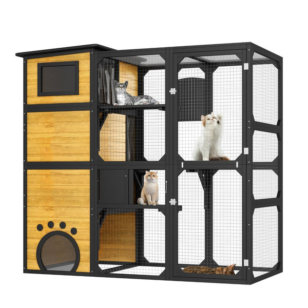 English Elm Go Four Tier Outdoor Cat Enclosure Pine Wood Window Attached Weatherproof Catio N704G201614A