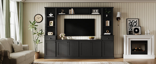 English Elm Minimalist Modular Wall Unit Four Piece Entertainment System Fits Tvs up to 75 Inches Black SD000031AAB
