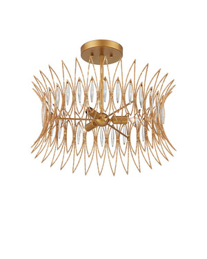 Currey & Company Marquise Oval Gold Chandelier - Elegant Mid-century Design With Leaf Motifs And Dimmable Lighting Gold Glass ,Wrought Iron 9000-1325-currey-company